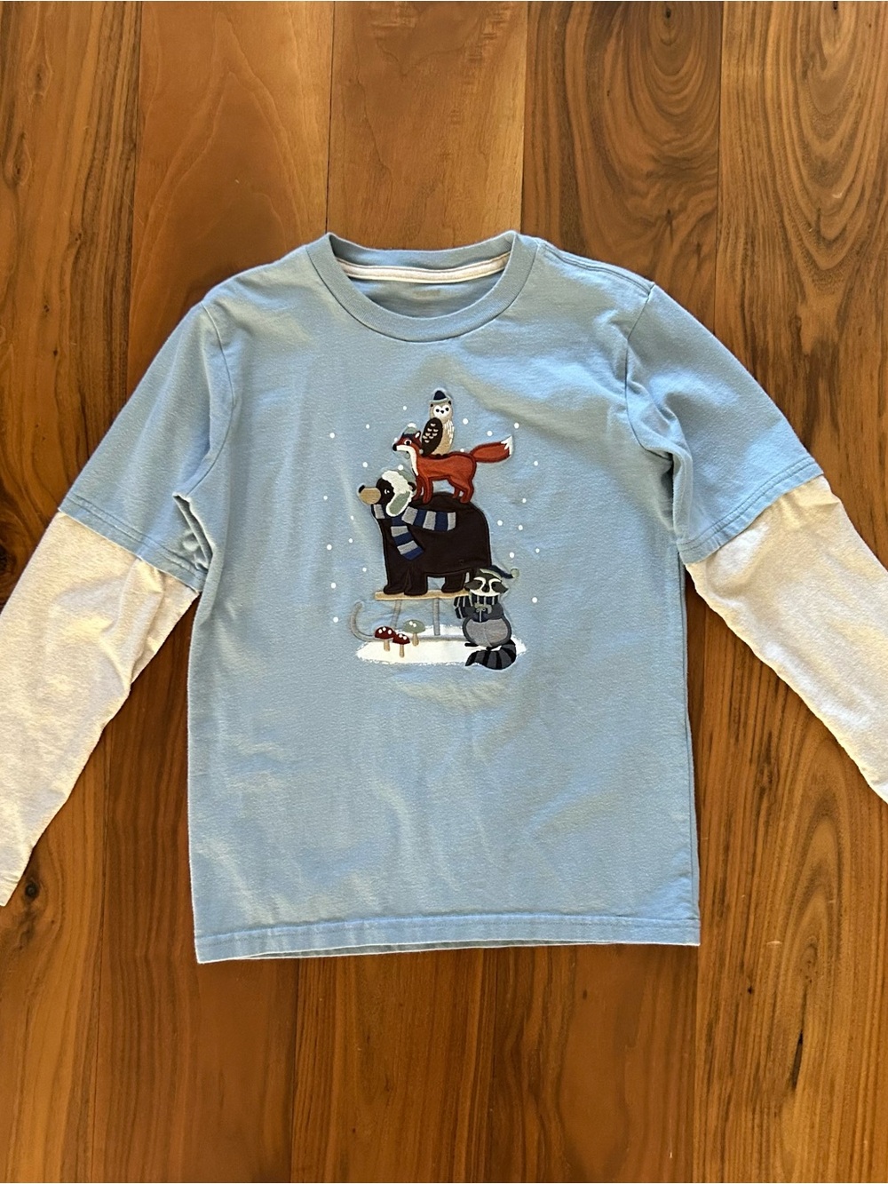 Gymboree Light Blue Layered-Look Long Sleeve Top with Winter Animal Stack